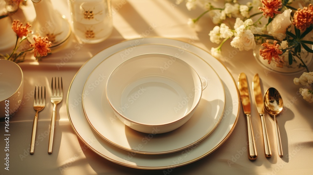 Table Set With White Plates and Silverware Table Set With White Plates and Silverware