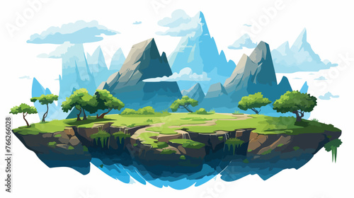 Cartoon vector floating island background with separa