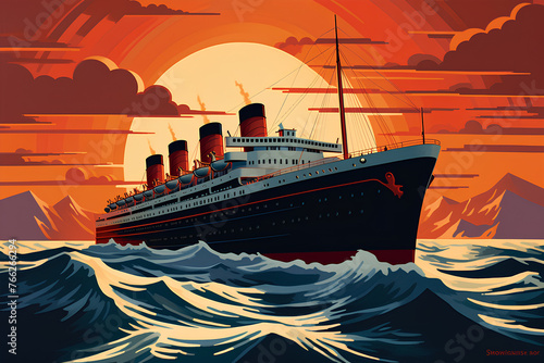 To the Seas: Vintage Travel Poster of 1930s Ocean Liner 