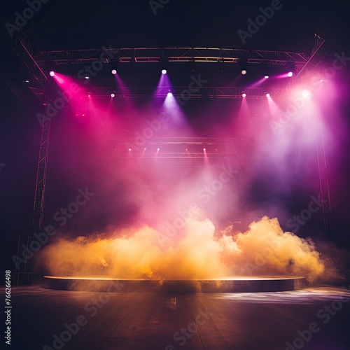 Smoky olive pink purple Light Shapes in the Dark,on the empty stage