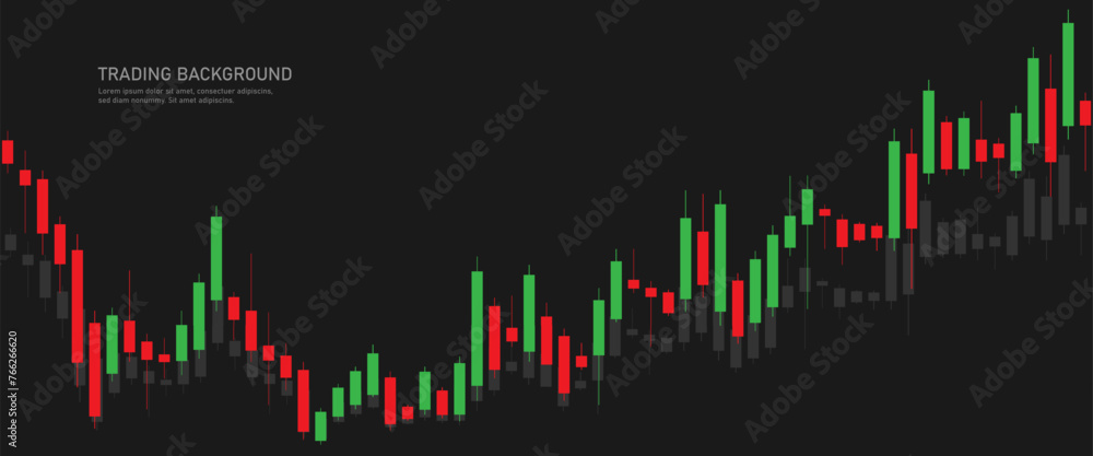 A chart of stock market crypto candlesticks on a black background. Analysis of investment trading in the field of cryptocurrencies, stocks and forex. Vector illustration.