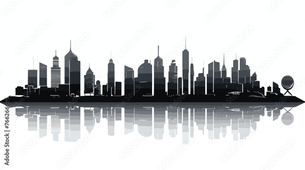 Cityscape silhouette Flat vector isolated on white ba
