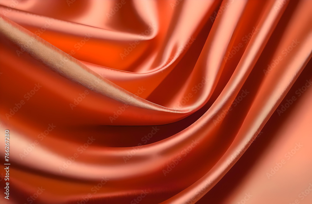 The texture of the satin fabric. Peach color. The texture of the satin fabric. Peach color.