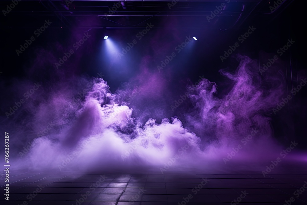 Smoky purple pink purple Light Shapes in the Dark,on the empty stage 