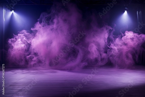 Smoky purple pink purple Light Shapes in the Dark on the empty stage 