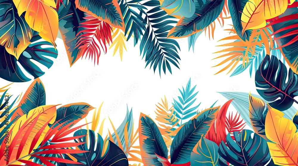 Colorful summer background with abstract illustration with jungle exotic leaves Colorful summer background with abstract illustration with jungle exotic leaves