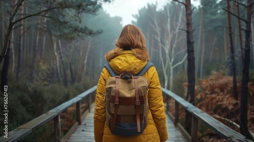 Hiker Walking in Forest