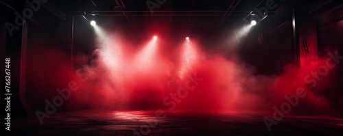 Smoky red Light Shapes in the Dark,on the empty stage