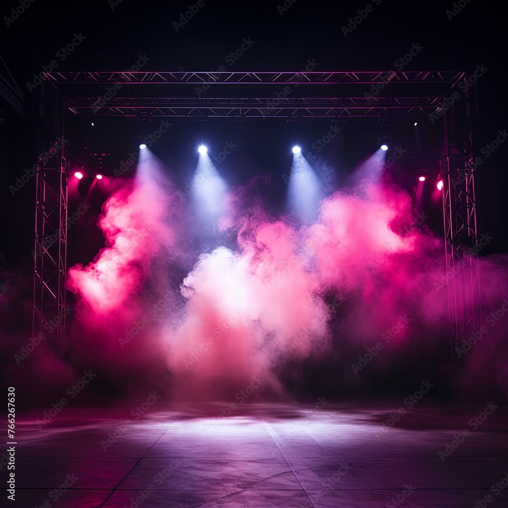 Smoky red pink purple Light Shapes in the Dark,on the empty stage 