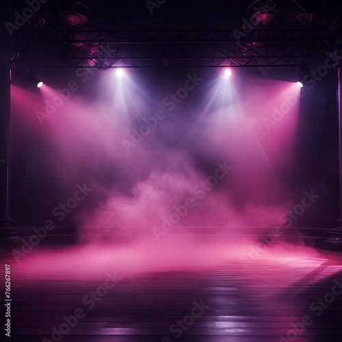 Smoky rose pink purple Light Shapes in the Dark,on the empty stage 