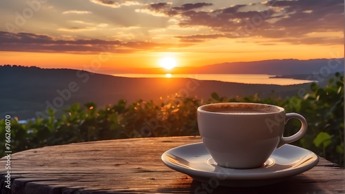 cup of coffee at sunset