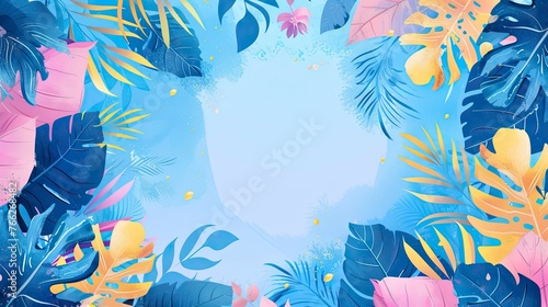 Colorful summer background with abstract illustration with jungle exotic leaves © RedSSS