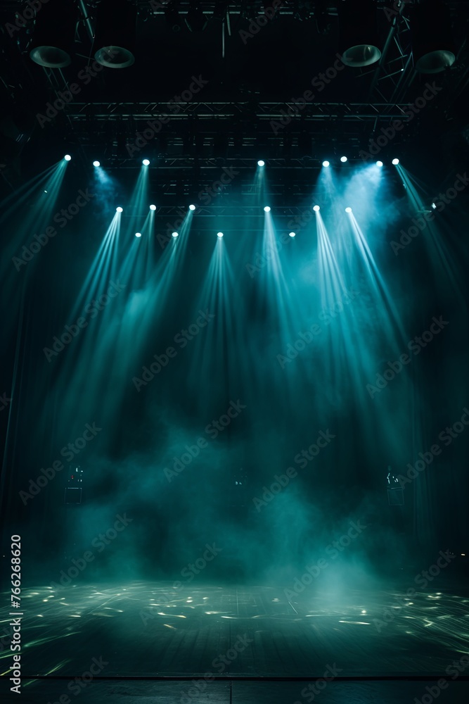 Smoky teal Light Shapes in the Dark,on the empty stage