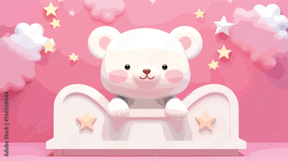 Cute kawaii white bear is holding cloud sign with pin