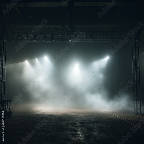 Smoky white Light Shapes in the Dark on the empty stage