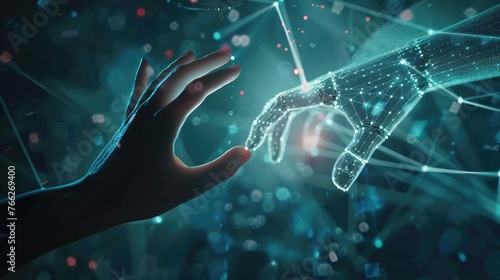 Machine learning, Hands of robot and human touching big data of Global network connection, Internet and digital technology, Science and artificial intelligence digital technologies of futuristic.