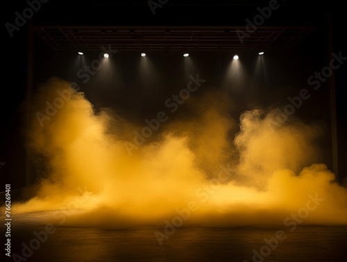 Smoky yellow Light Shapes in the Dark,on the empty stage