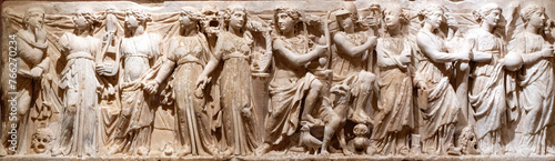 Bas-relief of ancient Greece. Horizontal Photo. High quality photo