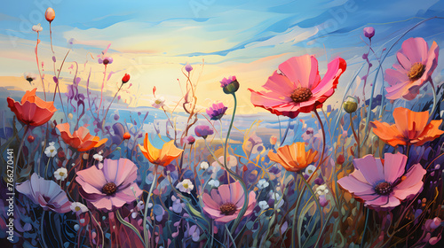 sunset flower in a field with wild flowers © Oleksandr