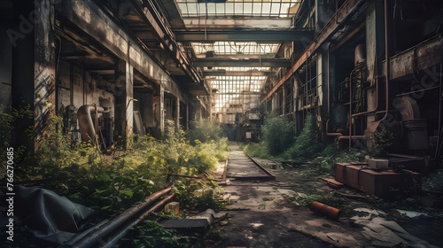 the empty factory has fallen into an abandonment