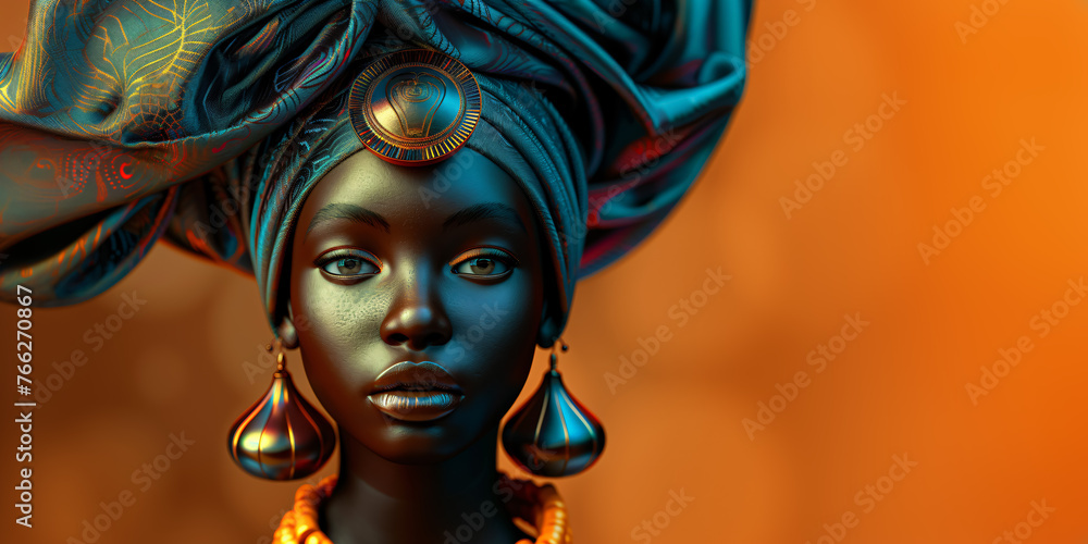 fantasy portrait of a black woman with golden tribal ornaments, african beauty with turban fantasy portrait of a black woman with golden tribal ornaments, african beauty with turban