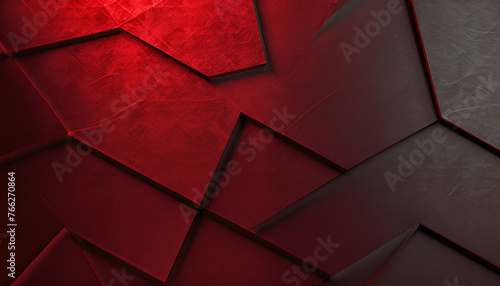 Abstract geometric shapes in black and red colors, 3D effects, dynamic trendy modern design as background, texture materials for technical packaging design, conceptual wall design,