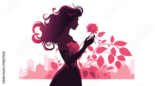 Fantasy romantic woman with a flower Silhouette roman