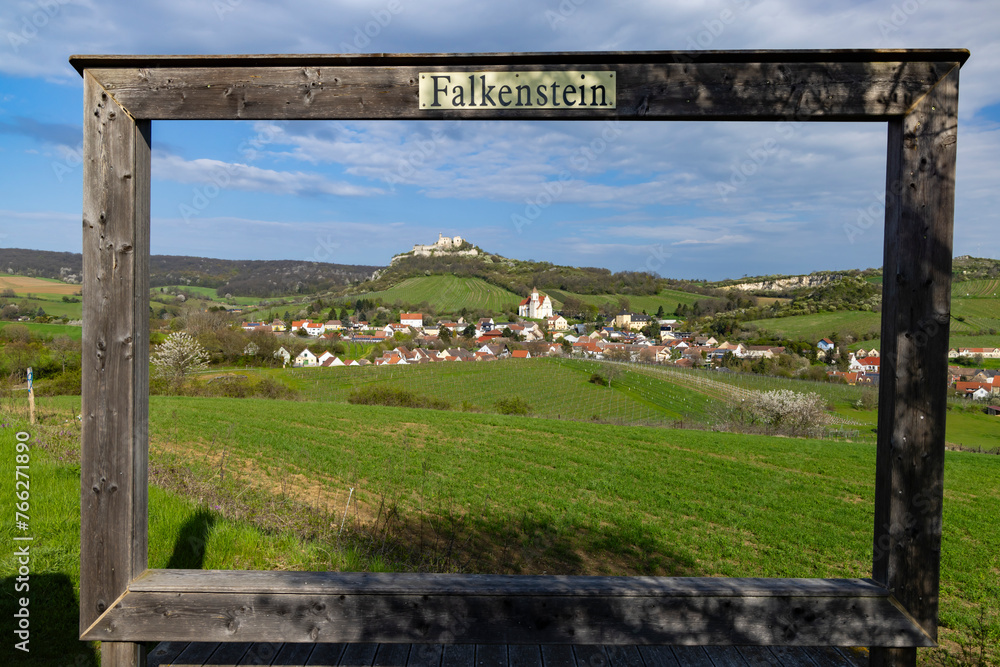 Falkenstein ruins and town with vineyard, Lower Austria, Austria
