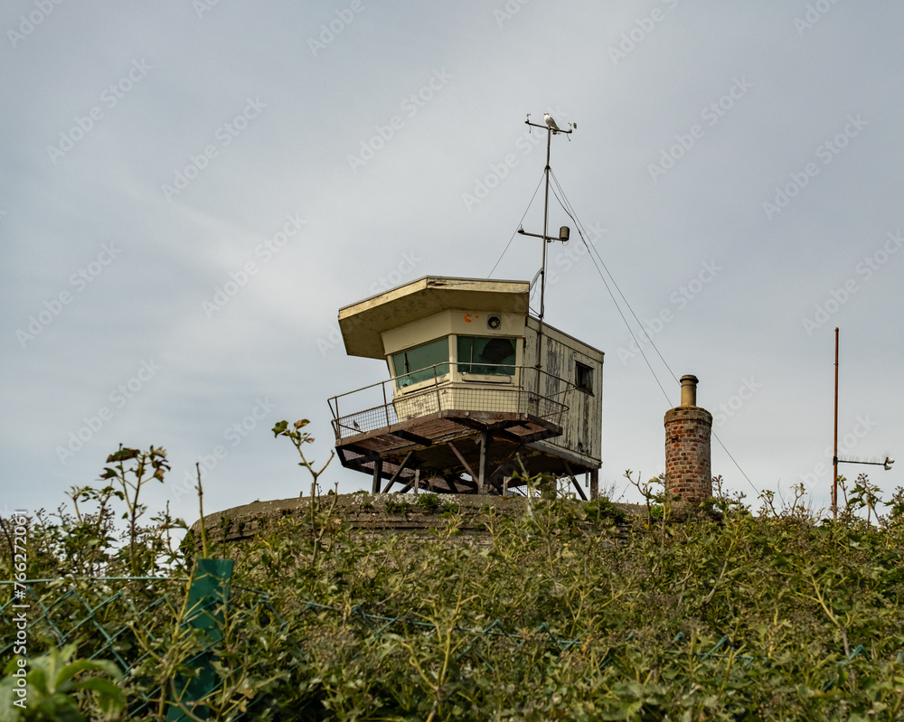 Abandoned and derelict lookout tower in the seaside town of Clacton-on-Sea