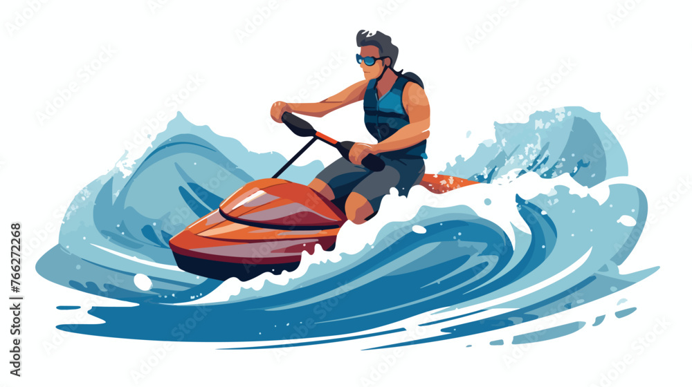 Flat icon. Man riding on water. Sports on the waves.