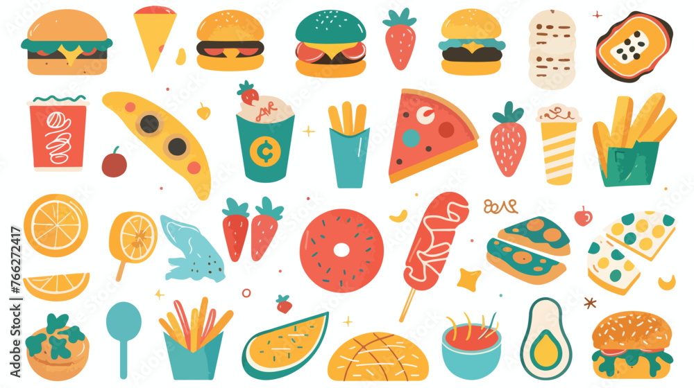 Food icons with illustration cute and colorful. Flat