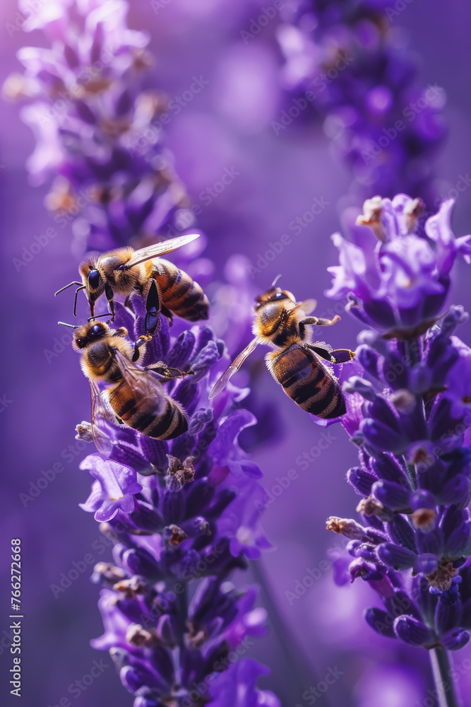 Bees on Lavender Flowers in Natural Light Bees on Lavender Flowers in Natural Light