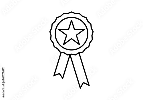 Icono negro de medalla en fondo blanco con lazo.