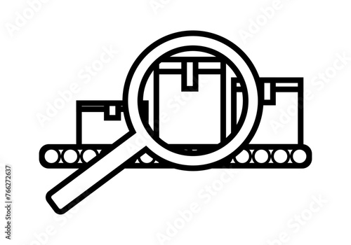 Icono de cinta de montaje con control de calidad. 