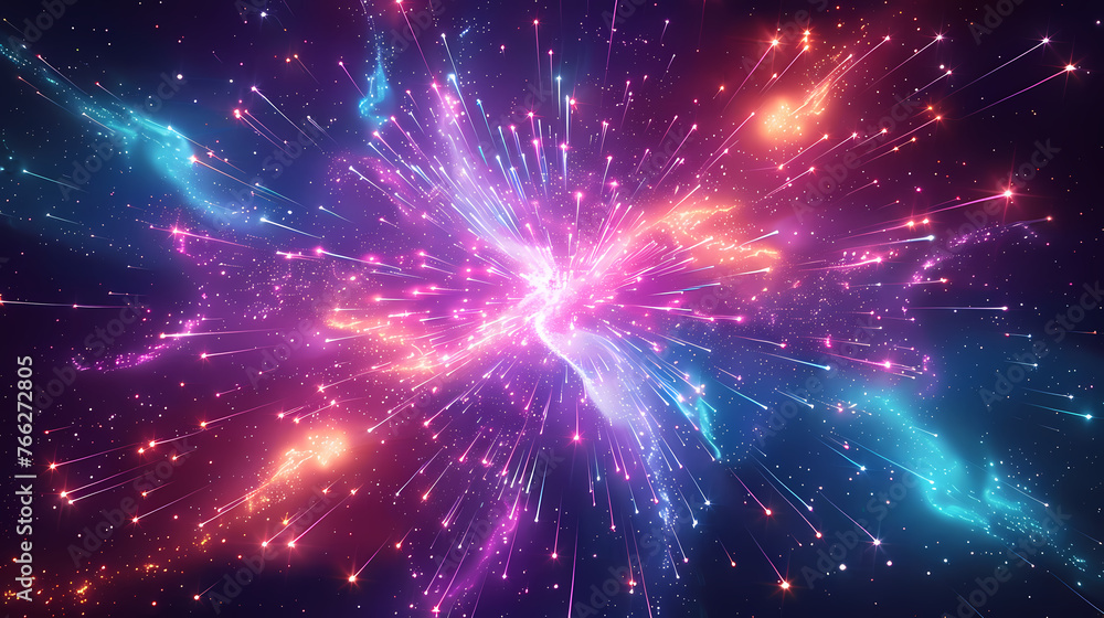Abstract explosion illustration with glowing line particles Abstract explosion illustration with glowing line particles