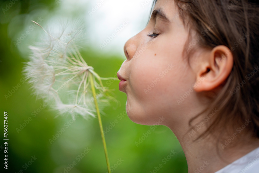 Little girl blowing dandelion seeds Little girl blowing dandelion seeds