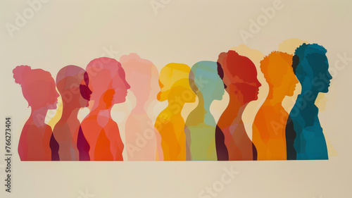 Modern Diversity, Colorful Profiles Against Light Background