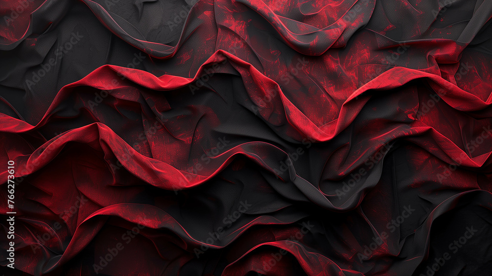 Background image of crumpled cloth in red and black. - obrazy, fototapety, plakaty 