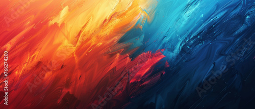 A colorful painting with red, yellow, and blue colors
