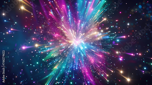 Abstract explosion illustration with glowing line particles