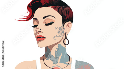 Hipster woman with a nose piercing and tattoos