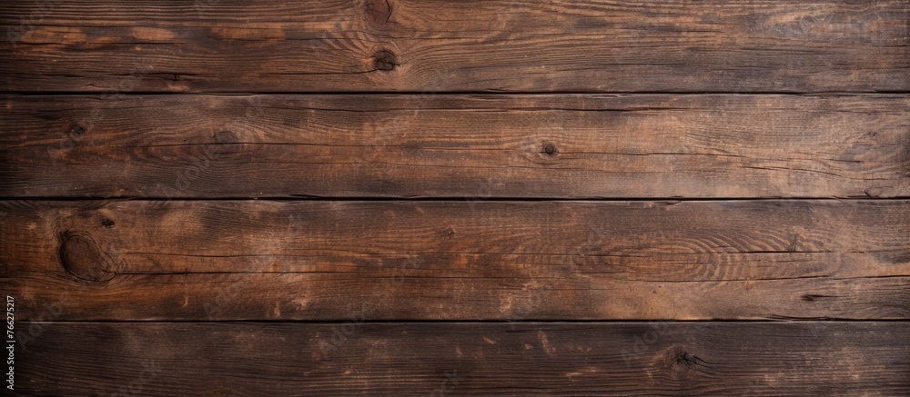 Obraz premium A detailed shot of a brown hardwood table showcasing the natural wood grain pattern. The blurred background adds depth to the image