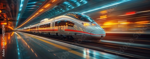 Train Passing Through Nighttime Station