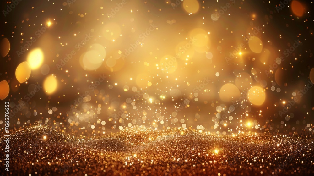 Golden christmas particles and sprinkles for a holiday celebration like christmas or new year. shiny golden lights. wallpaper background for ads or gifts wrap and web design. AI Generative