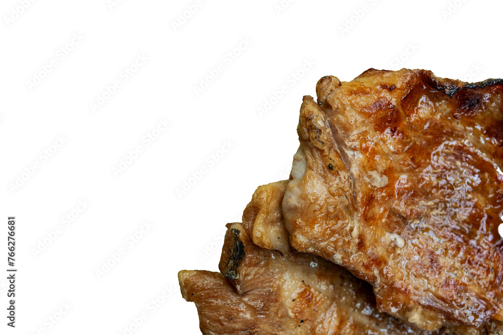 Pork neck grilled on isolate white background. Pork neck grilled on isolate white background.