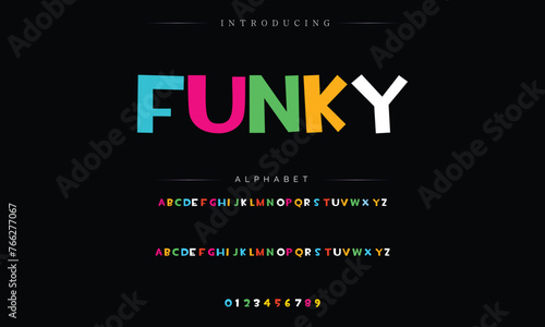 Funky, colorful cartoon font type. Vector alphabet