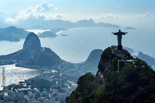 Iconic Christ the Redeemer Statue: Majestic Landmark Overlooking Rio de Janeiro's Corcovado Mountain and Rodrigo de Freitas Lagoon photo