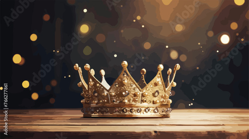 Low key image of beautiful queenking crown over woodem