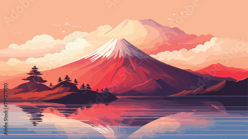 Mt. Fuji and the first sunrise Flat vector #766279010