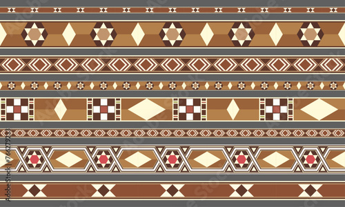 Beautifully Detailed Oriental Marquetry Seamless Decorative Patterns Borders